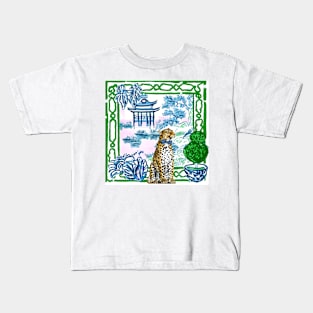 Leopard in chinoiserie landscape Kids T-Shirt